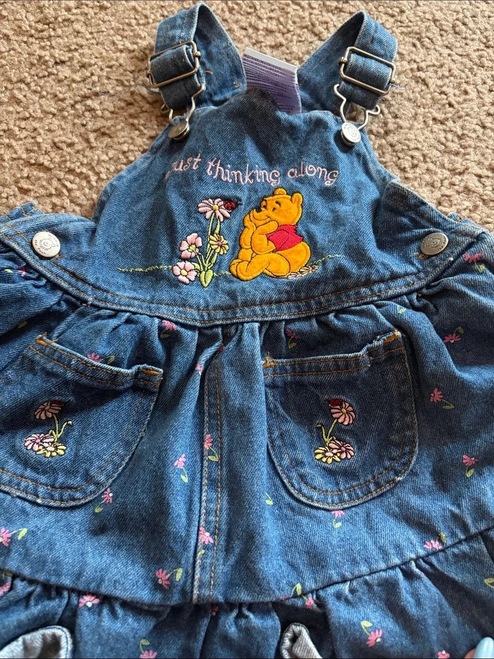 B8 VINTAGE Long-Sleeve Top with Blue Denim Winnie the Pooh Overall Dress -